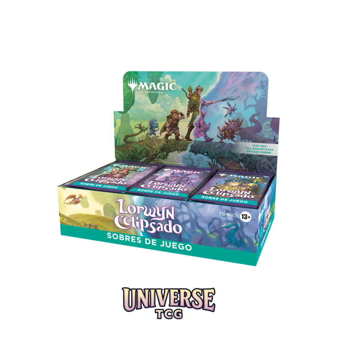 Card game box with characters and 'Magic' branding on a white background